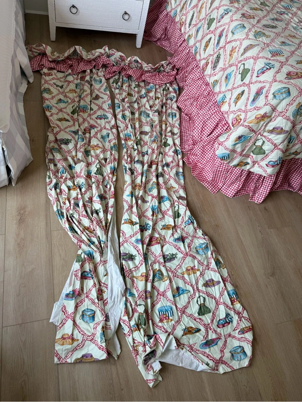 Vintage Twin size custom made bedding and curtains